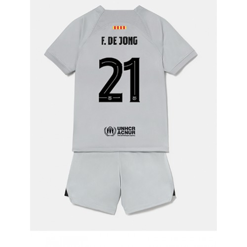 Fotbalové Dres Barcelona Frenkie de Jong #21 Dětské Alternativní 2022-23 Krátký Rukáv (+ trenýrky)